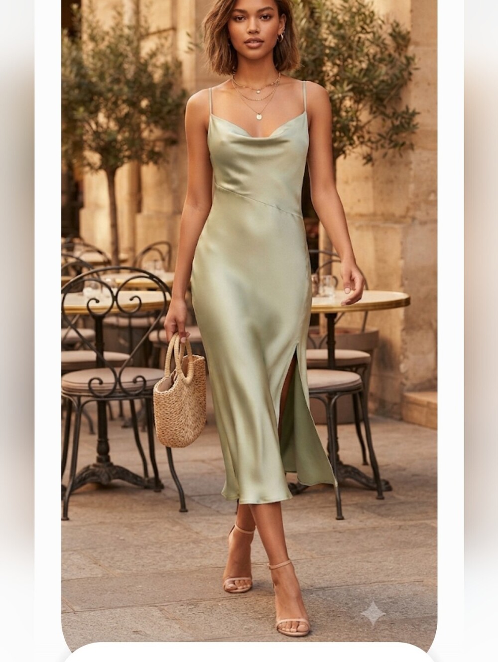 classic V-neck midi slip dress crafted from‎ fluid satin fabric Size XS